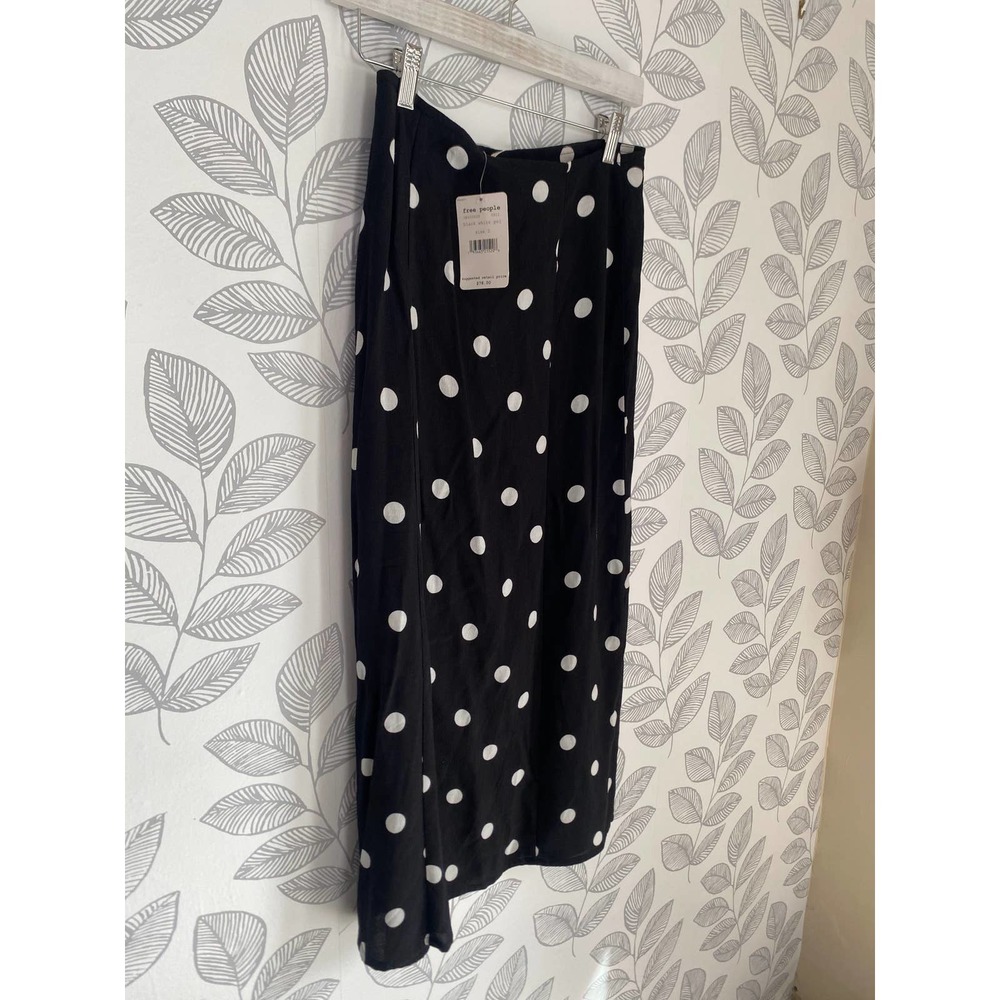 Free People Black Polka Dot Button Up Skirt, NWT, Size 2